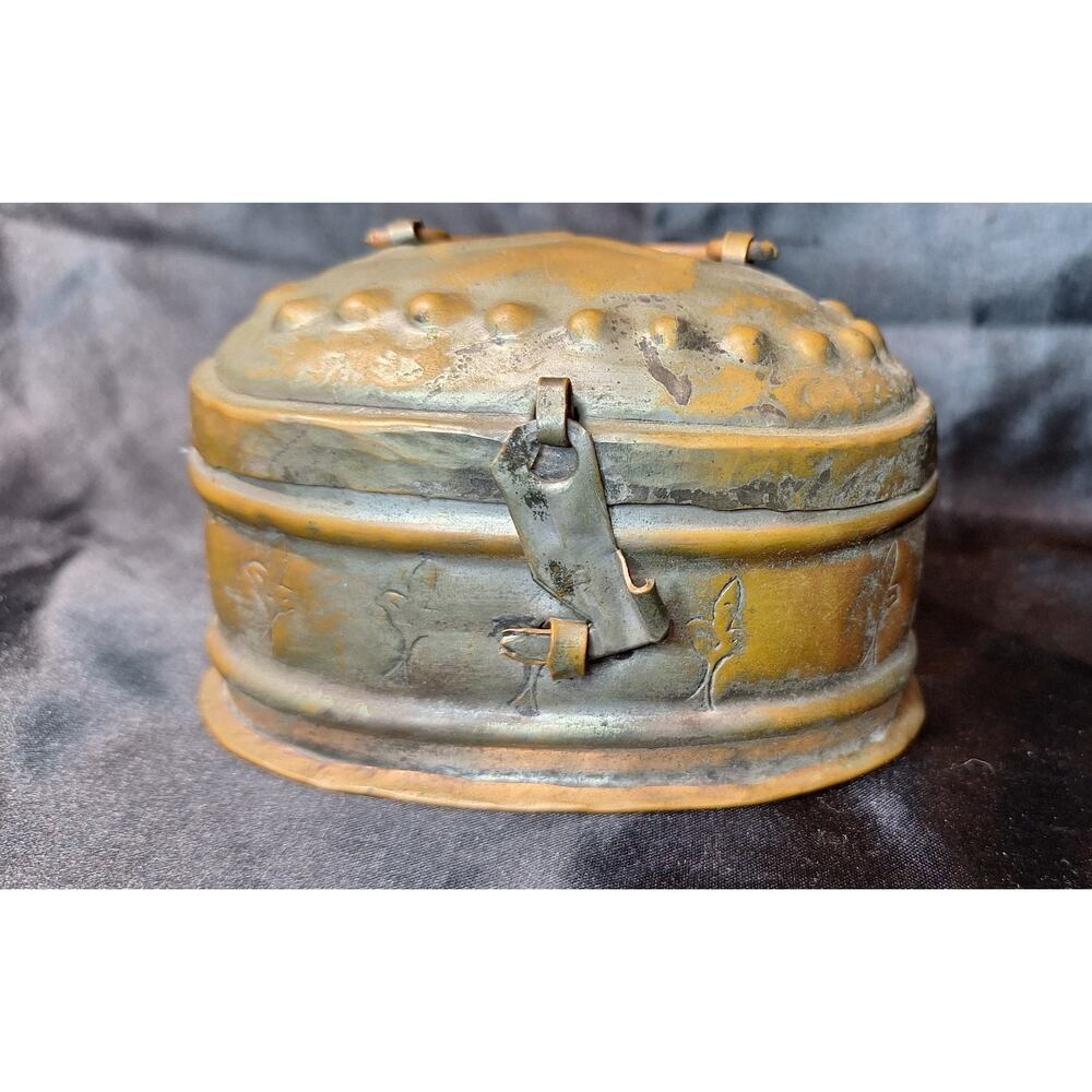 Turkish Hammam Copper Bath Soap Box Hinged Handled Lid Footed Heavy Tinned Vtg